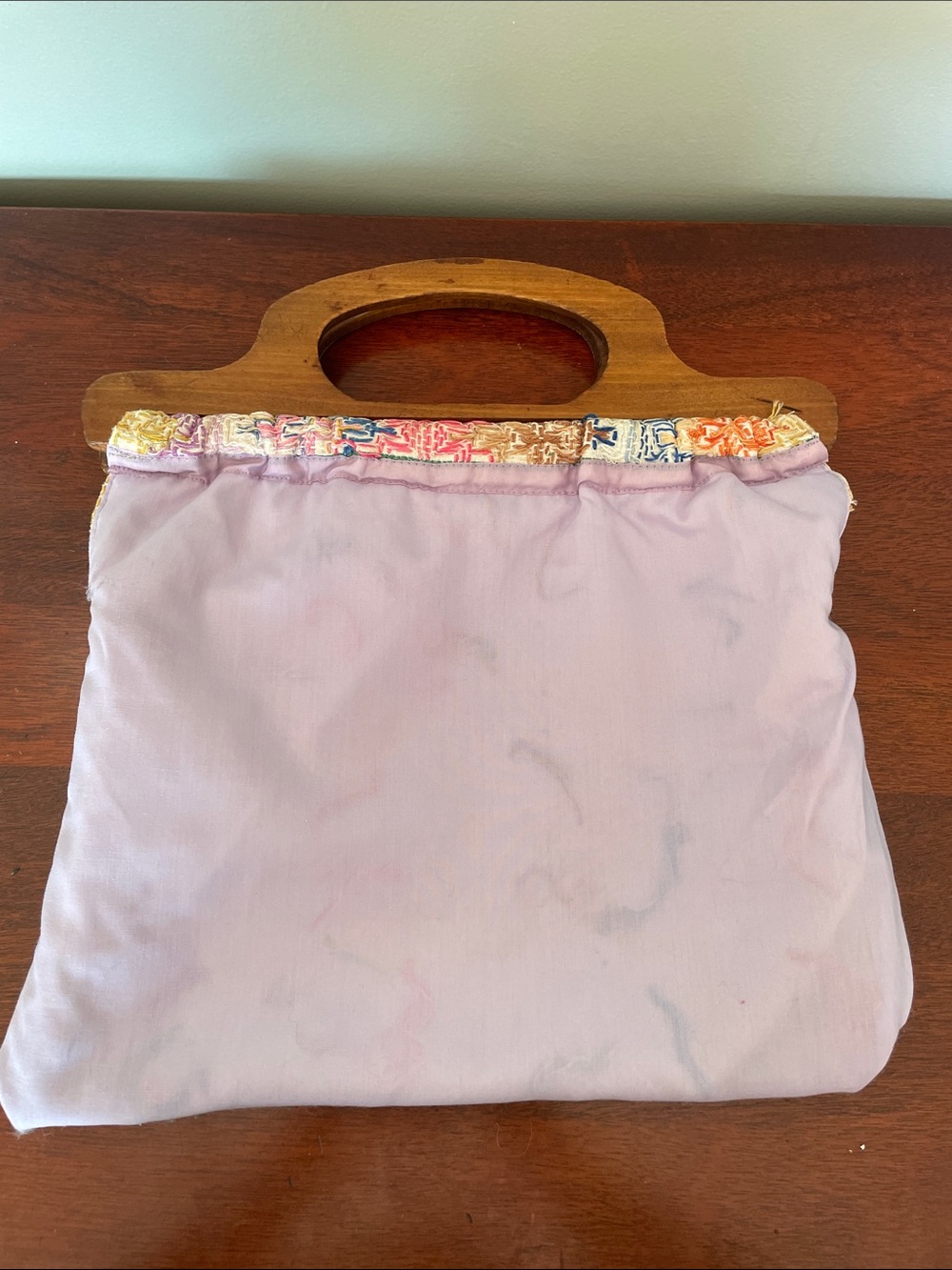 VNT Knitting Bag Multicolor with Wooden Handle - Picture 5 of 8